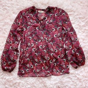 Hollister Floral Chiffon Baby Doll Blouse, Size Small